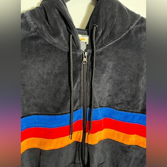 C&C California Velour Black Stripe Full Zip Black Hoodie Large - Picture 4 of 13